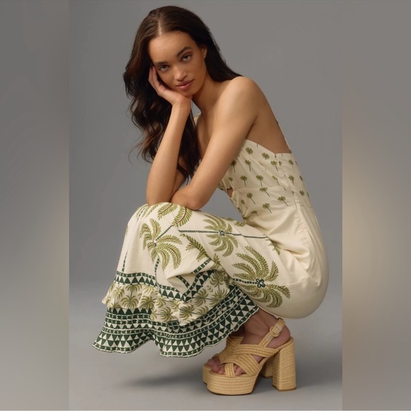 Farm Rio Sleeveless Ruffle Hem Tropical Linen Maxi Dress - Picture 5 of 15